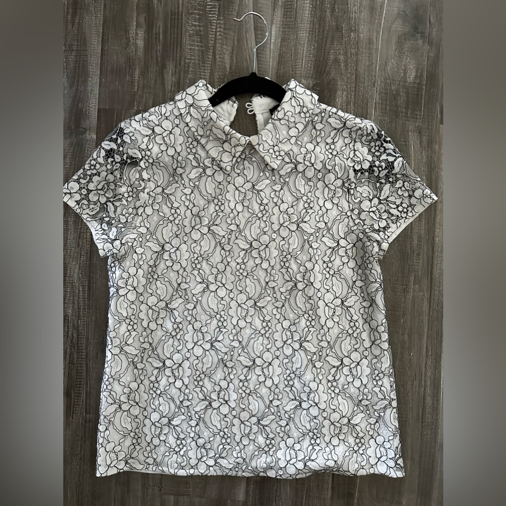 Karl Lagerfeld blouse size 2 white with black floral pattern